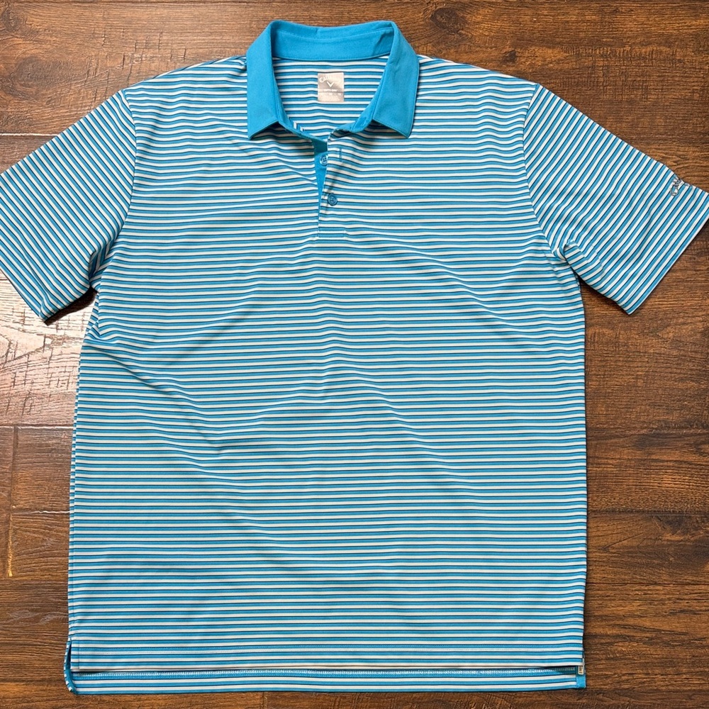 Callaway Blue and White Striped Polo Shirt